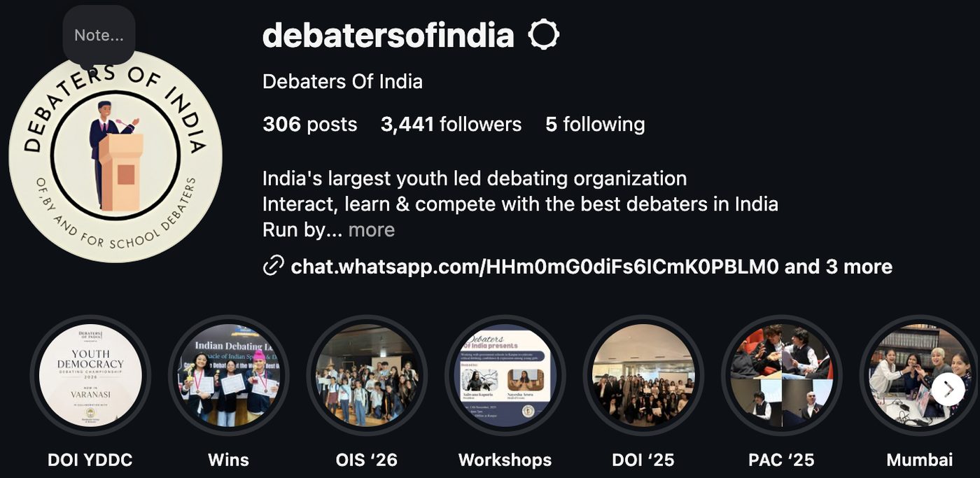 The Debaters of India Instagram profile and story highlights