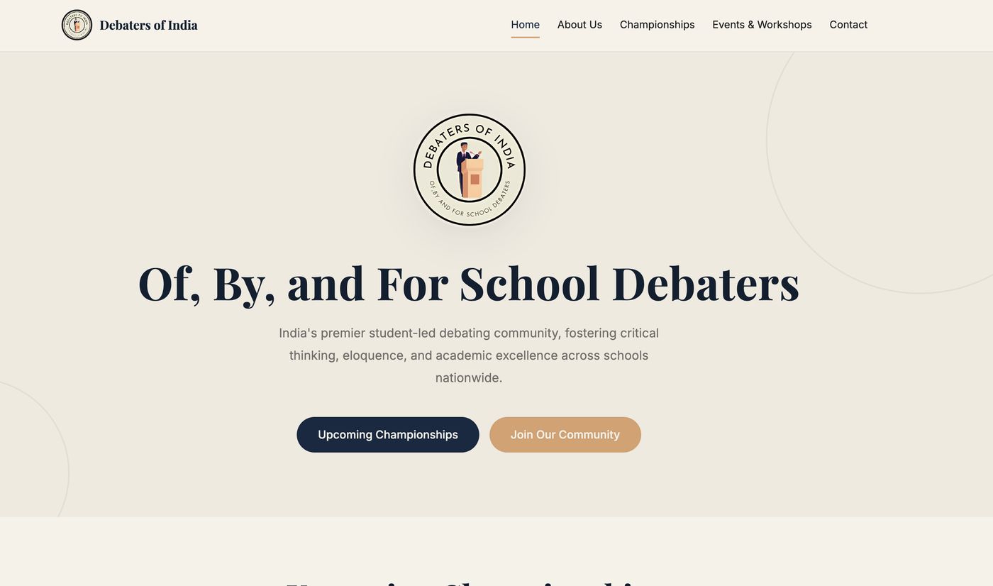The Debaters of India website home page