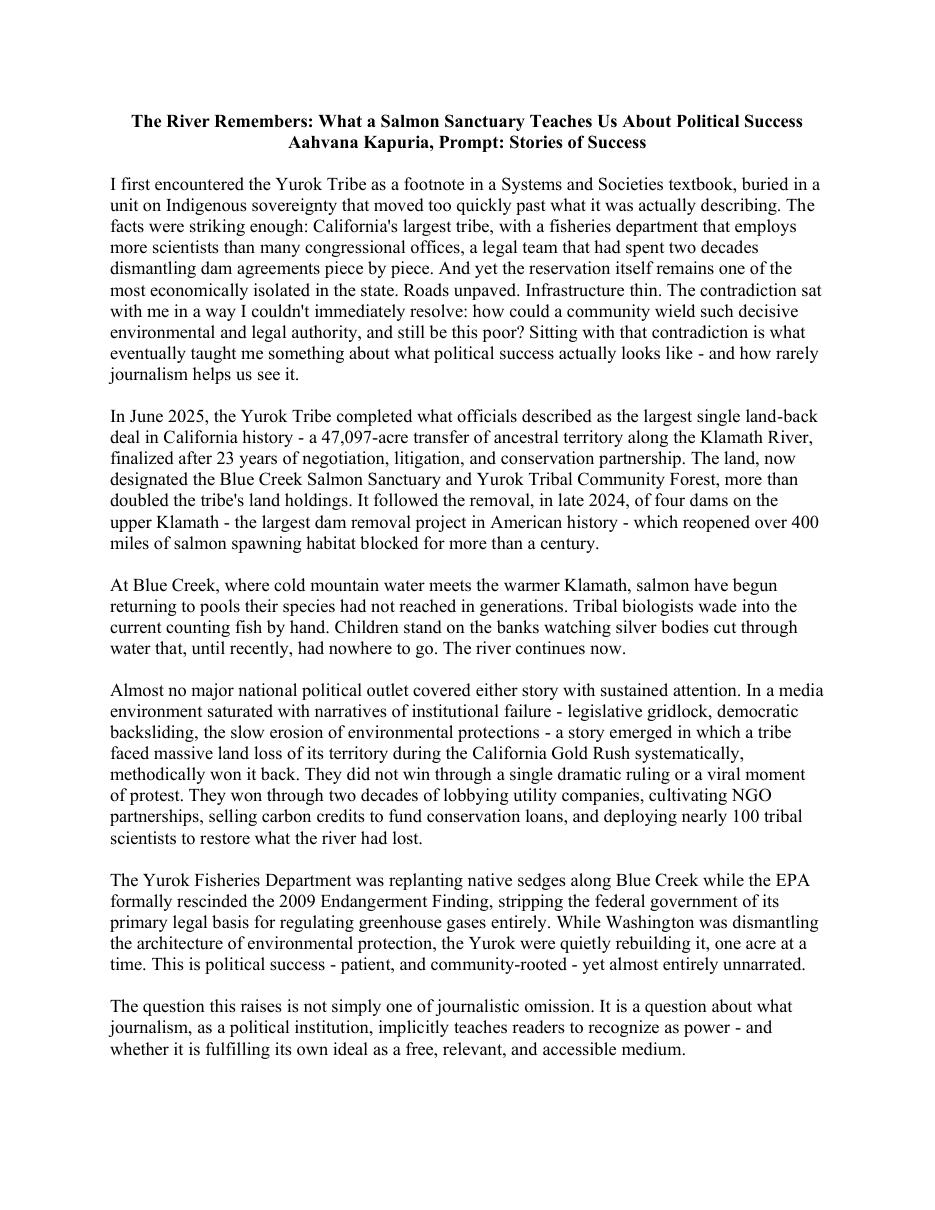 First page of the Harvard Political Review essay